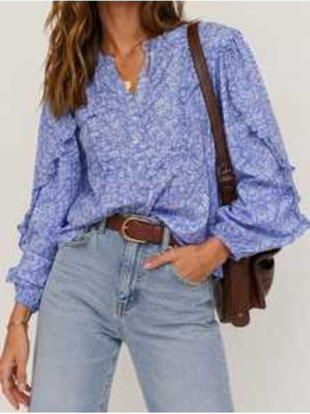 J. Crew Periwinkle Floral Henley Blouse